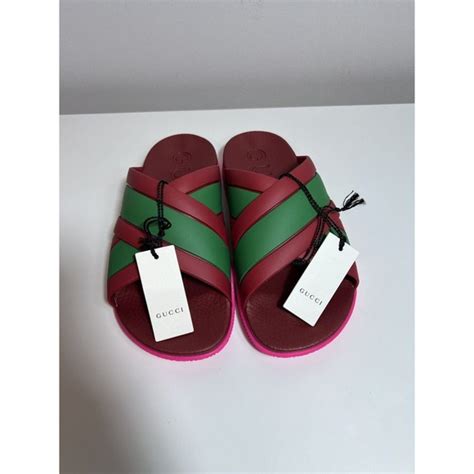 gucci agrado striped rubber slides|Gucci rubber slide sandals outfit.